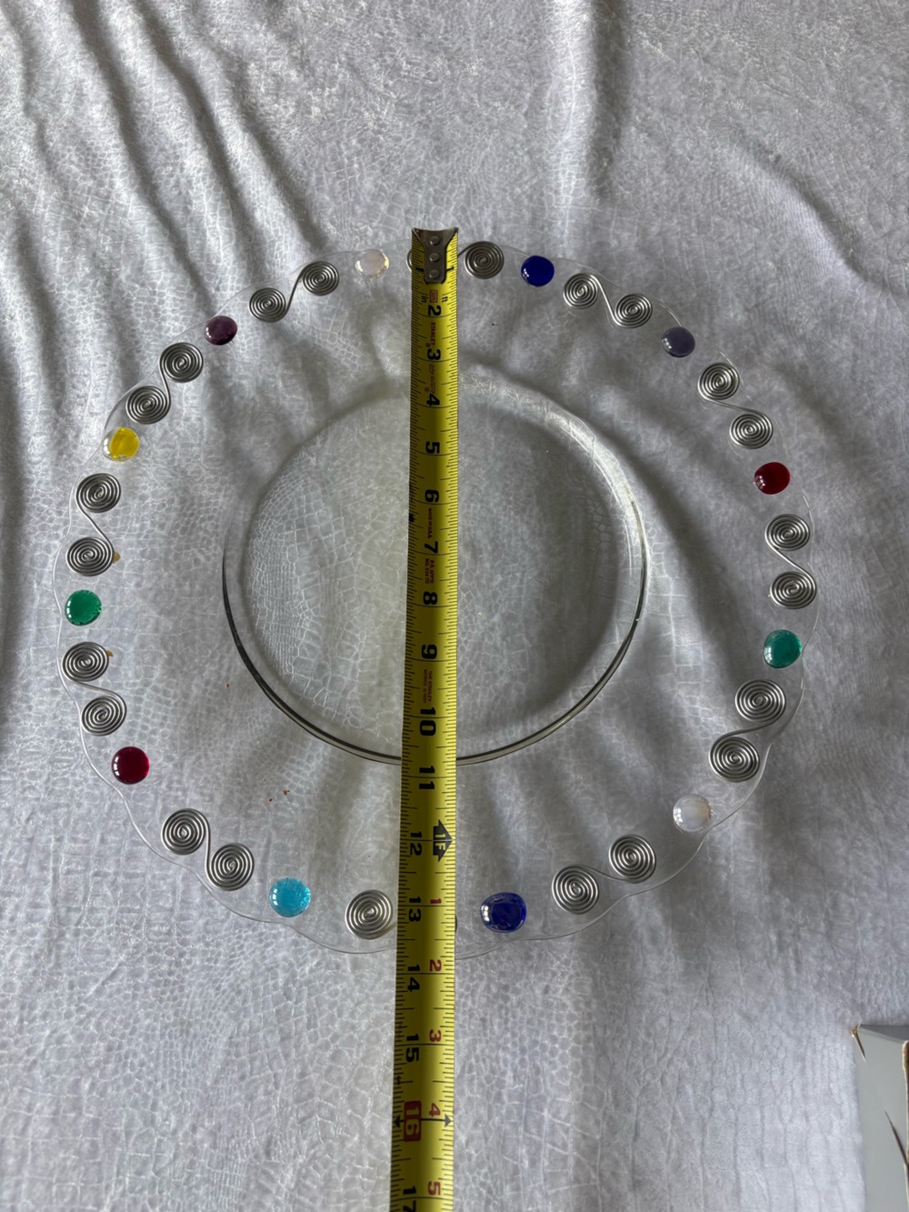 Vintage Dary Rees Clear Glass Decorative Charger with Colorful Accents